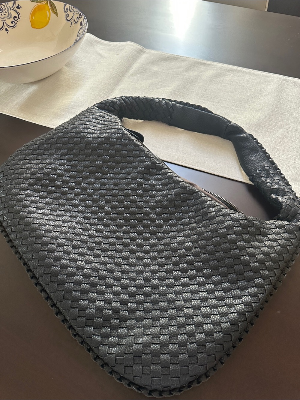 Woven Hobo Shoulder Bag - Black